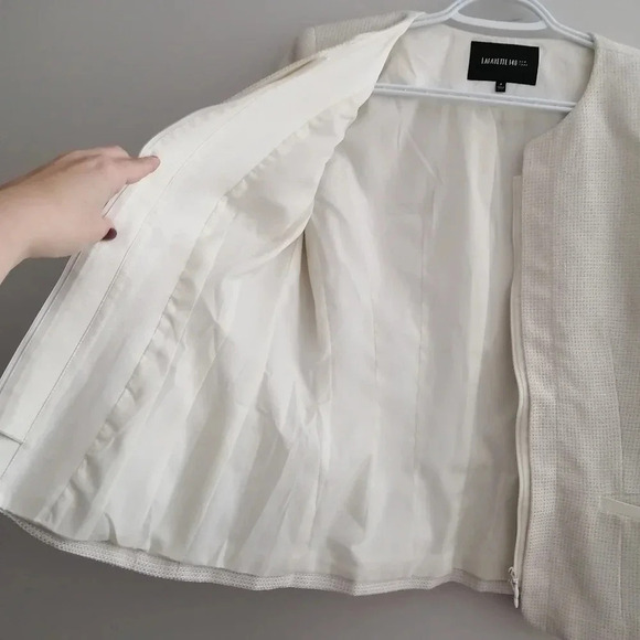 Lafayette 148 New York White Tweed Collarless Zip Up Blazer Size 4 - Picture 7 of 16